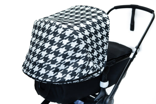 Stroller Hood - Black and Cream Houndstooth