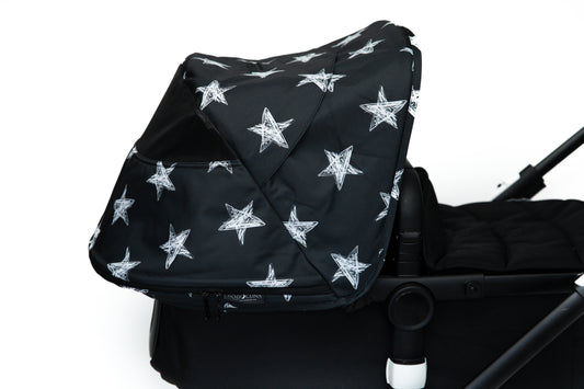 Stroller Hood - Black and White Stars