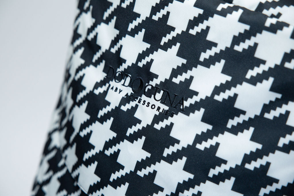 Stroller Hood - Black and Cream Houndstooth