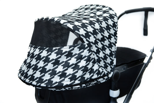 Stroller Hood - Black and Cream Houndstooth